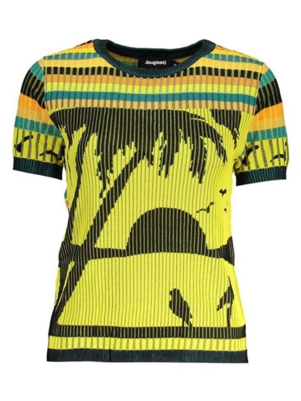 Desigual Yellow Multicolor Striped top size Small